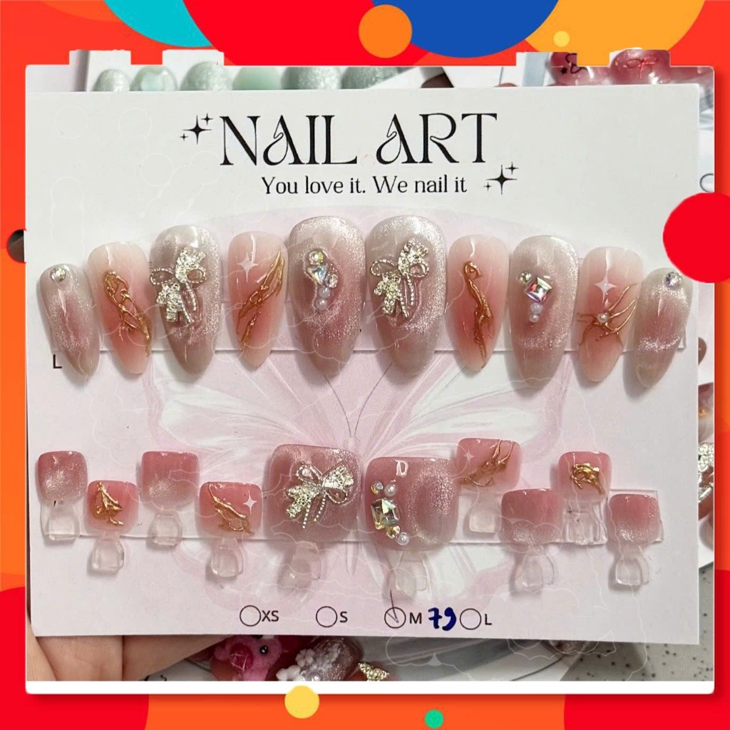 Bộ Móng Tay Chân Giả Nail Box Dáng Dài / Ngắn / Thiết Kế / Đính Đá M79 S55 M79