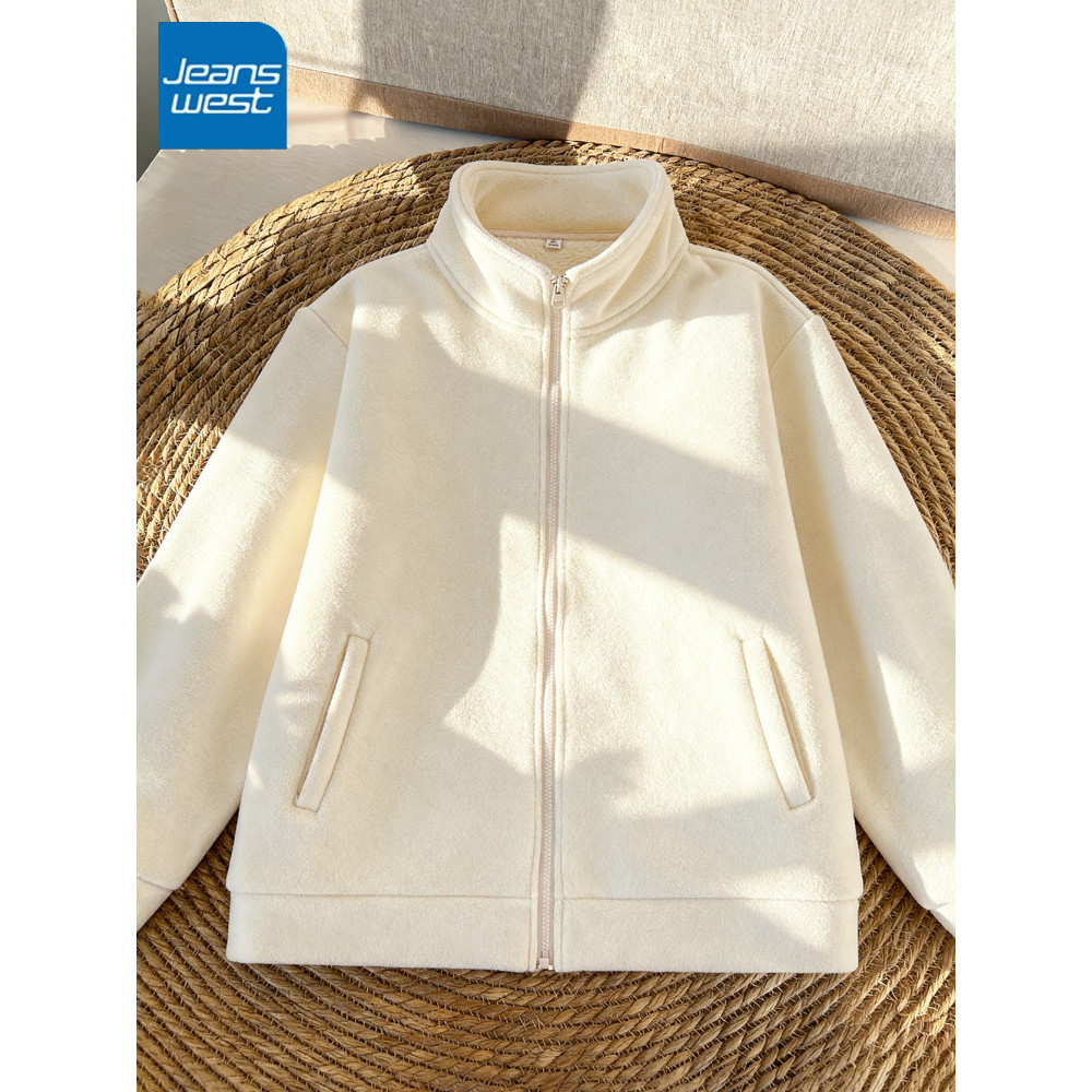 NOA NOA Áo khoác lót lông cừu hai mặt nữ 2026 Phong cách mới Lông cừu đứng cổ áo Cardigan dày ấm áp 