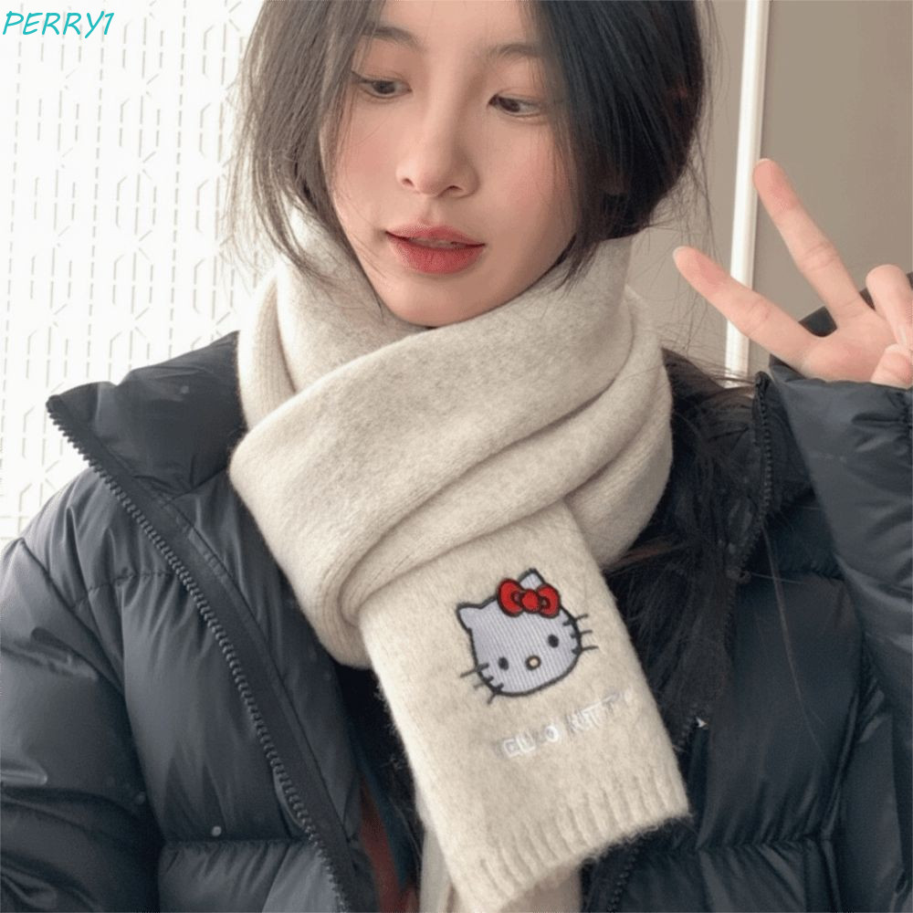 Khăn giấy Hello Kitty và khăn len anime Perry, khăn quàng cổ dệt kim dày dành cho mùa đông