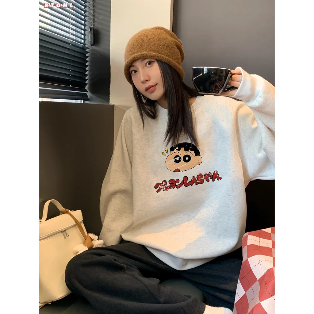 Áo Sweater Nữ Xám Nhạt Oversize 2025 Hình in hoạt hình dễ thương unisex 320gsm 100% cotton - RTOML