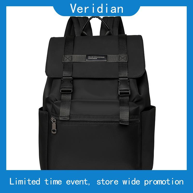 Balo da đi học DAVIES nữ nam chống nước nhiều ngăn local brand đen trơn đựng laptop 15 inch Leather 