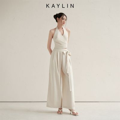 Set KAYLIN áo yếm phối quần suông rộng chất vải linen mềm mại phong cách thanh lịch BST Tháng 10.2025 - SET69T10