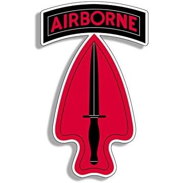 RED Special Forces Spear Shaped Logo w Airborne Tab Sticker (Delta usasoc Insignia Vinyl Decal cho c