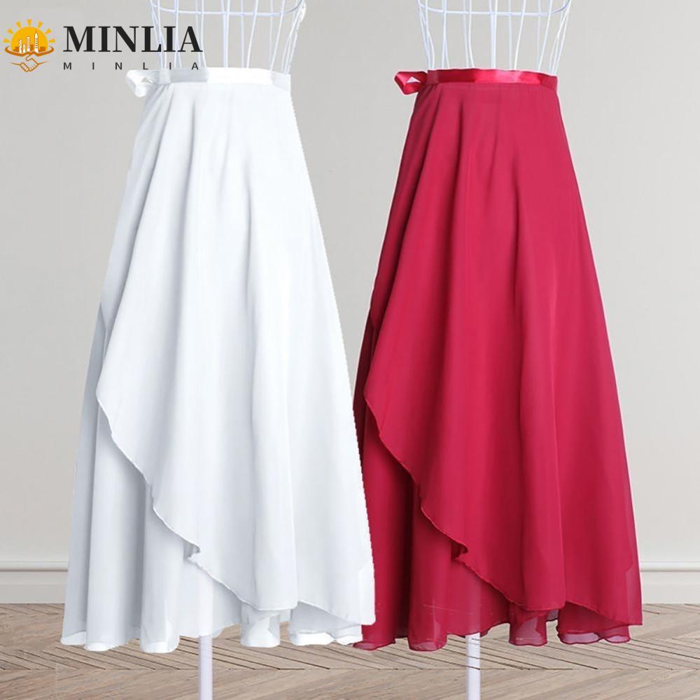 Váy khiêu vũ voan dài MINLIA, Váy khiêu vũ dài buộc váy múa ba lê, Váy múa ba lê tập luyện màu trơn 