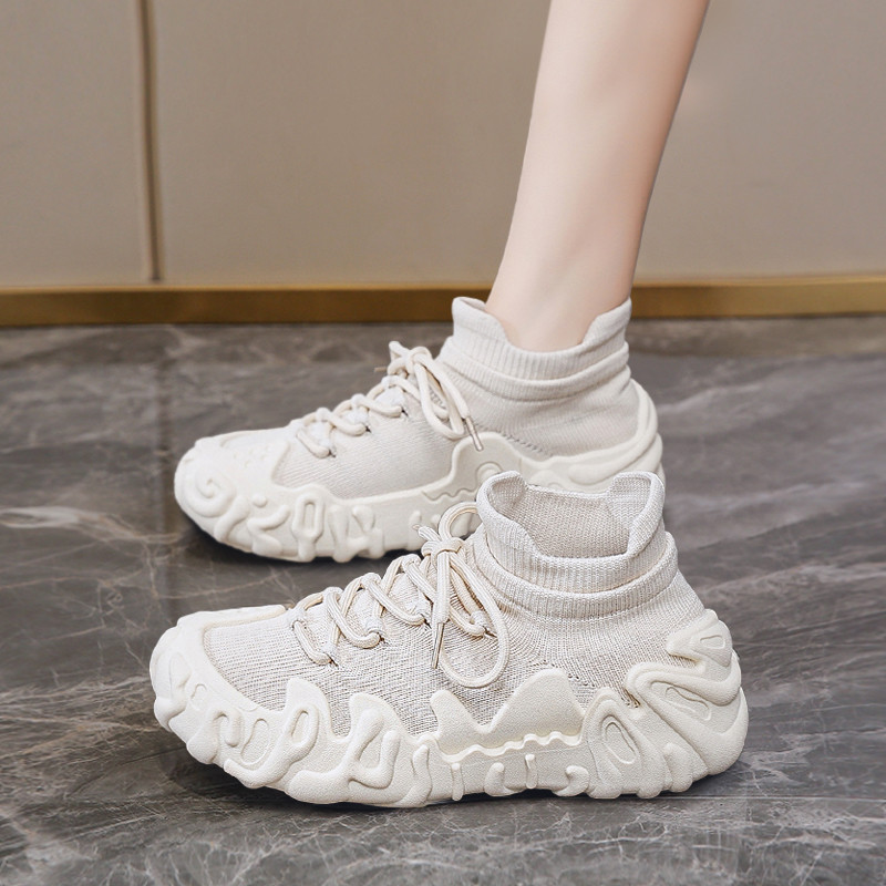 Yongge Women's Shoes 813 Flyknit Sports Shoes Casual Sock Shoes Thick Sole Breathable Versatile Outd