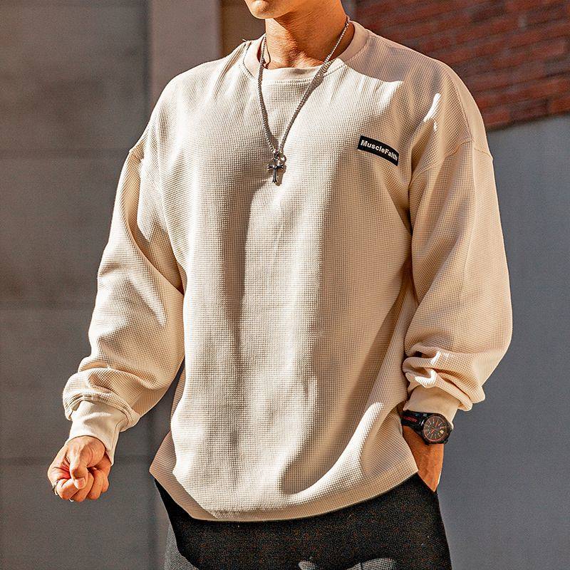 Sports Long-Sleeved T-shirt Men's Spring and Autumn Loose Waffle Fitness American Vintage Bottoming 