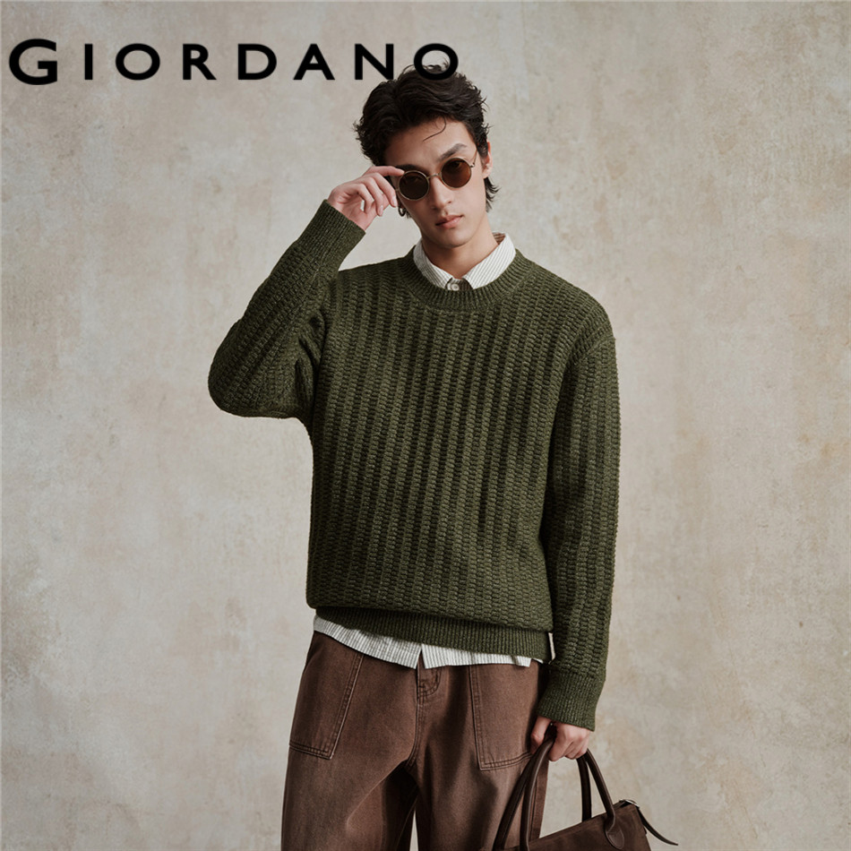 GIORDANO MEN Textured knit crewneck sweater 18055707