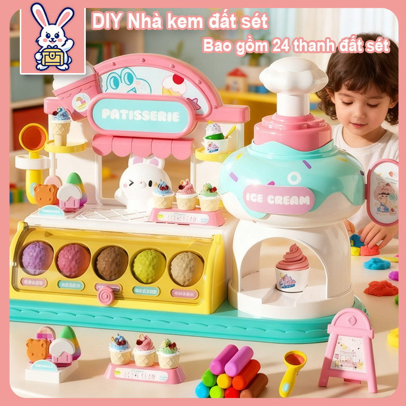 Bộ Đồ Chơi Máy Làm Kem Đất Nặn Cho Bé - Chất Liệu Tự Nhiên An Toàn, Kèm Khuôn Dụng Cụ Và Nhiều Màu Sắc