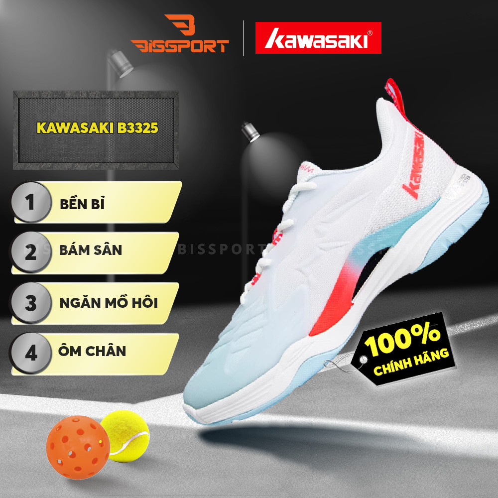 Giày Cầu Lông Kawasaki B3325 Trắng Xanh Chính Hãng - Siêu Nhẹ, Chống Trượt Hoàn Hảo,Giày Êm Ái Và Th