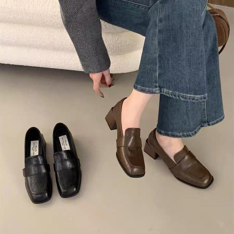 Loafers Loafers Dày Gót Retro Loafers Đầu Thu Phong Cách Mới Thời Trang Phù Hợp Với Giày Da Nhỏ Giữa