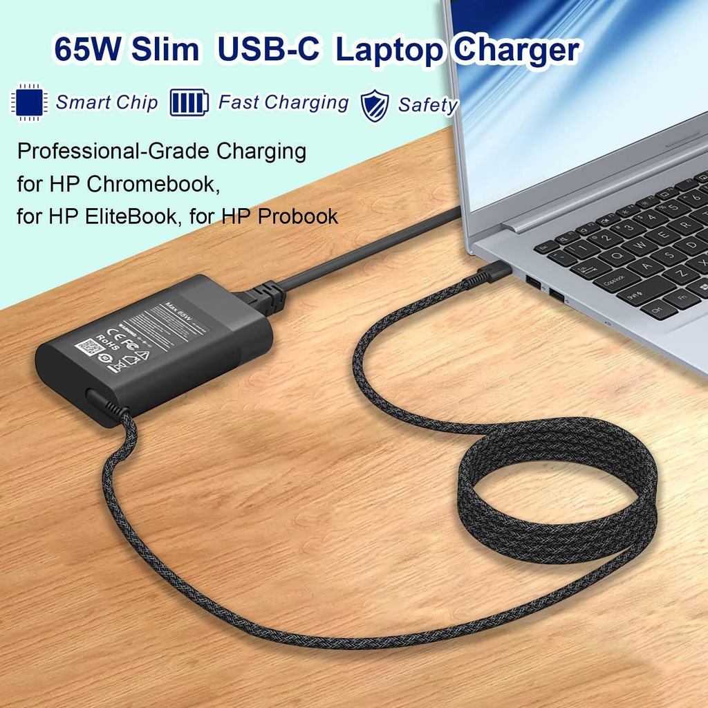 Mới Slim Cho Laptop HP 65W Sạc USB C, Thay Thế Cho HP Envy X360, Spectre X360, Elitebook x360, Máy T