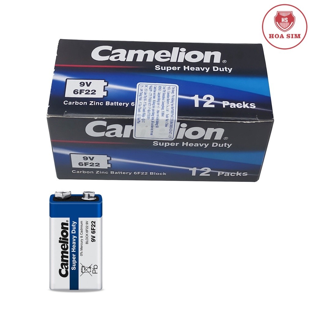 {Hàng chính hãng] Hộp 12 Viên Pin Vuông 9V Camelion 6F22 Battery