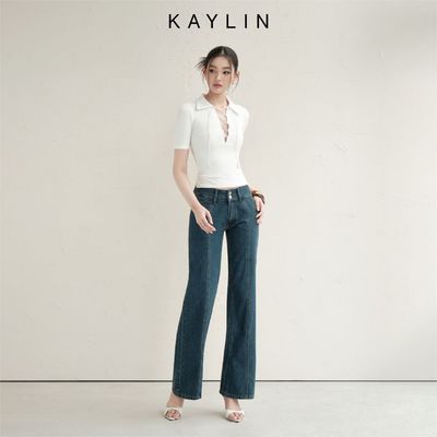 Quần Jean KAYLIN cạp trễ dáng suông chất vải denim dầy dặn phong cách retro BST Tháng 10.2025 - Q76T10