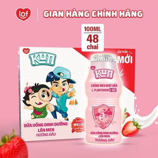  Sữa chua uống KUN dinh dưỡng lên men vị dâu thùng 48 chai x 100ml 