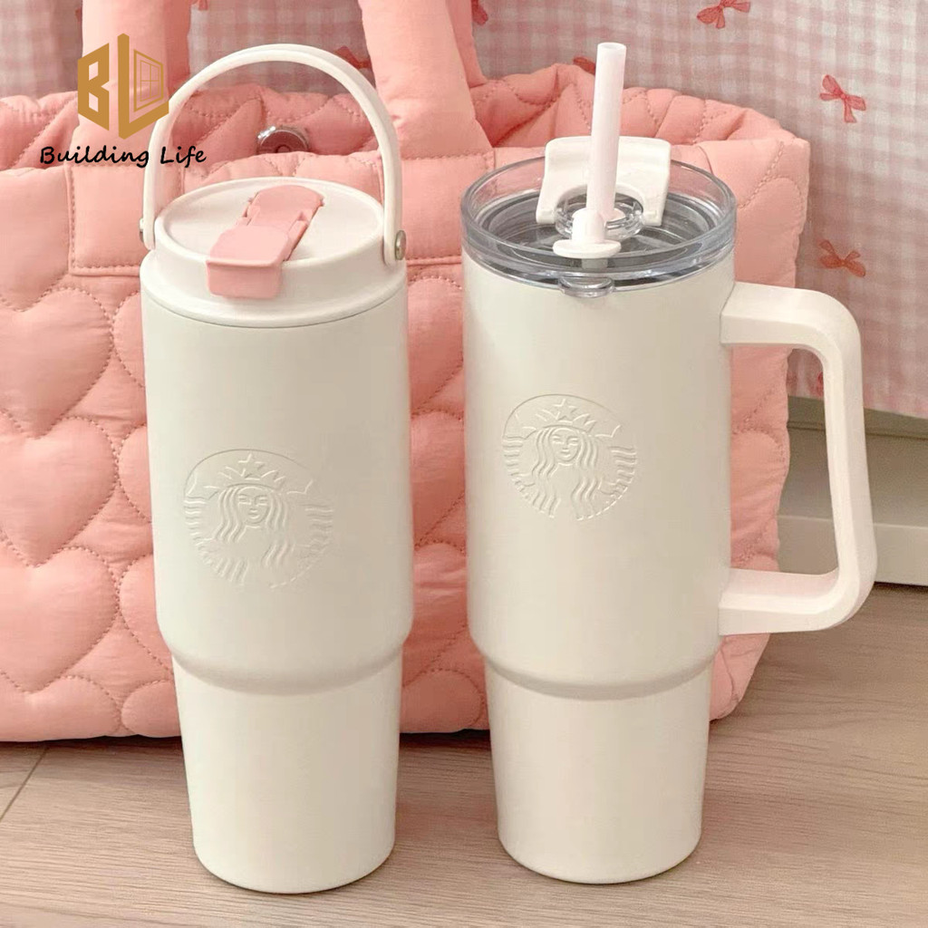 Cốc Starbucks Crystal Pink Blue Tumbler 800ml 900ml Cổng uống nước đôi bằng thép không gỉ Cốc đá các
