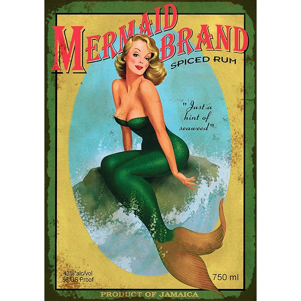 Sylvy Vintage Pin-Up Girl Nàng Tiên Cá Jamaica Rum Jamaica Nghệ Thuật Treo Tường Ngộ nghĩnh Kim Loại