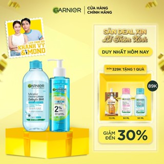  Bộ đôi Gel rửa mặt dịu nhẹ 2%  BHA Vitamin C  & Nước tẩy trang BHA Garnier Bright Complete Anti-Acne  120ml x 400ml  