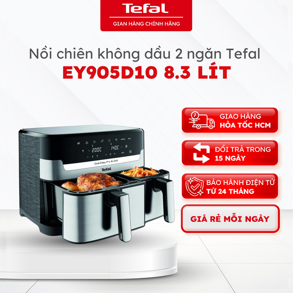 Nồi chiên không dầu 2 ngăn Tefal EY905D10, 8.3 Lít, 2 ngăn, 8 chế độ |Chính hãng, bảo hành 24 tháng