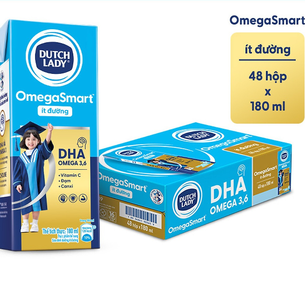 Thùng 48 hộp Sữa Dinh Dưỡng Dutch Lady OmegaSmart Ít Đường 180 ml