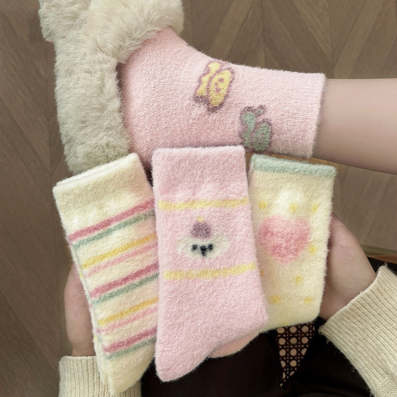 4 đôi tất lông cừu Úc dành cho trẻ em mùa thu đông, lông cừu dày ấm áp, sàn nhà sang trọng dễ thương