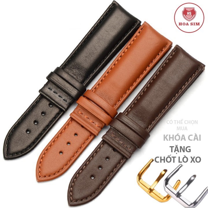 [100% Da bò thật] Dây đồng hồ da bò thật Bo-09 mẫu KHÓA CÀI size 12 14 16 18 20 22 tặng chốt lò xo