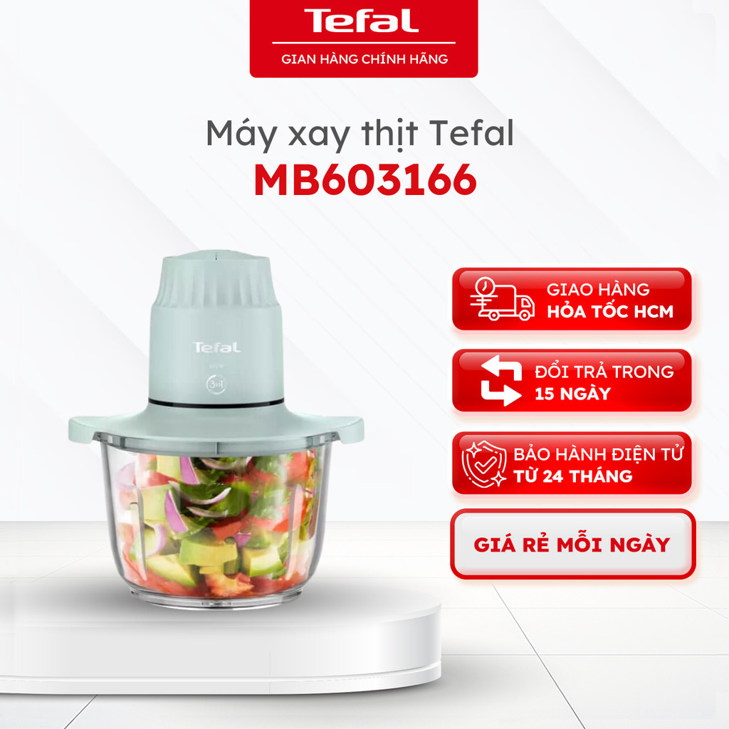 Máy xay thực phẩm Tefal Choppeo MB603166 - 500W, 2L, cối thủy tinh - Bảo hành 24 tháng [HỎA TỐC HCM]