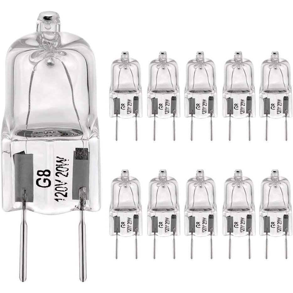 Bóng Đèn G8 20Watt 120Volt Bóng Đèn Halogen G8 Đế Bi-Pin Ngắn 1-3 / 8 "(1.38") Chiều Dài 20W T4 JCD 
