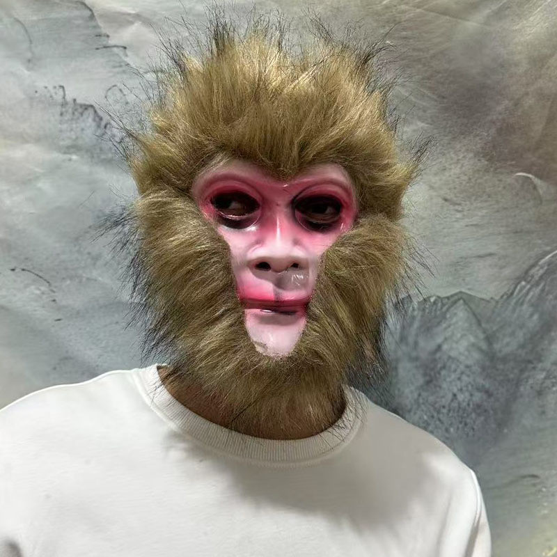 Hot Sale#Black Myth Sun Wukong Headgear Halloween Furry Face Monkey King Monkey Mask Performance Pho