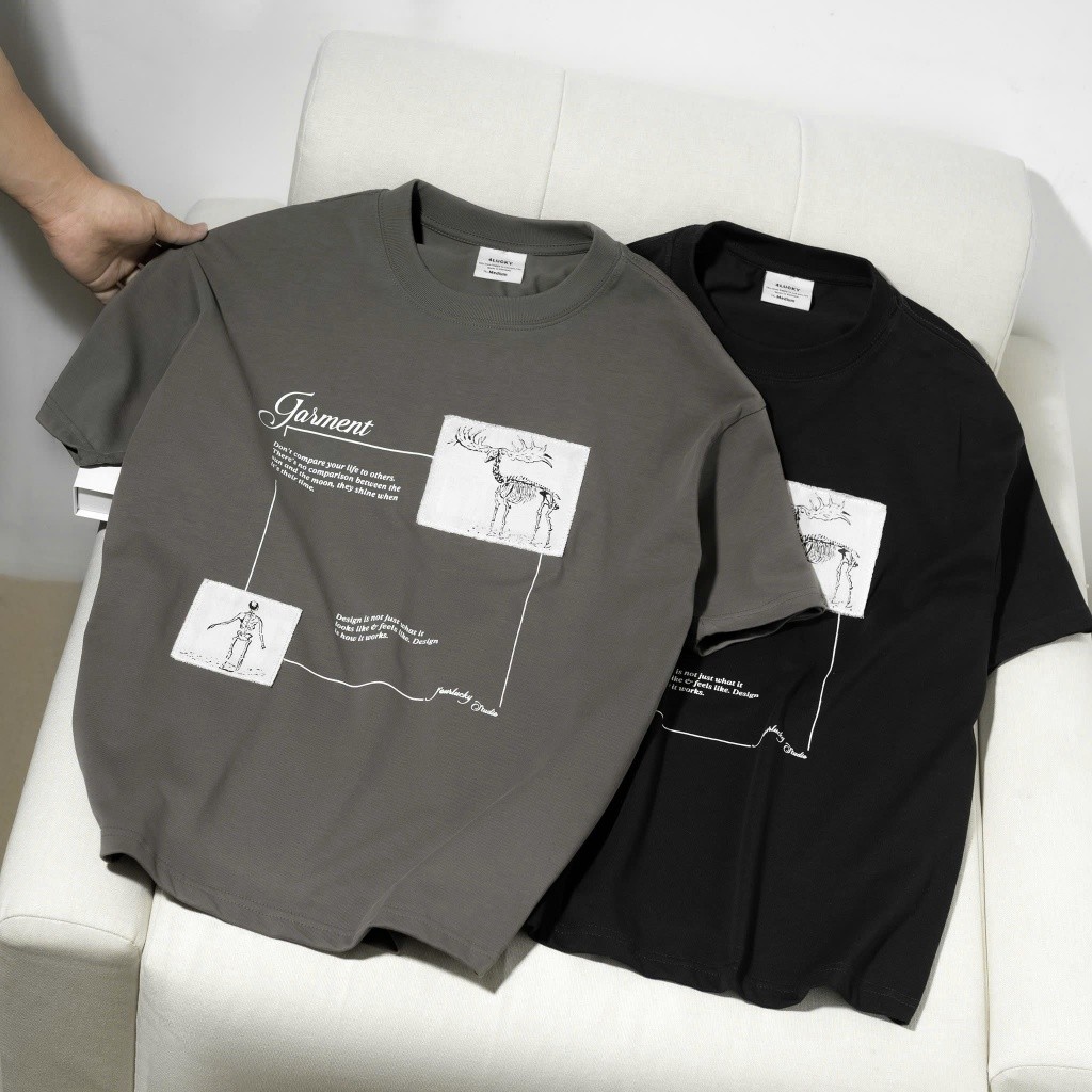 Áo Thun Form Boxy Thêu Đắp 4LUCKY 6409, Áo Thun Boxy Nam Nữ Unisex Họa Tiết