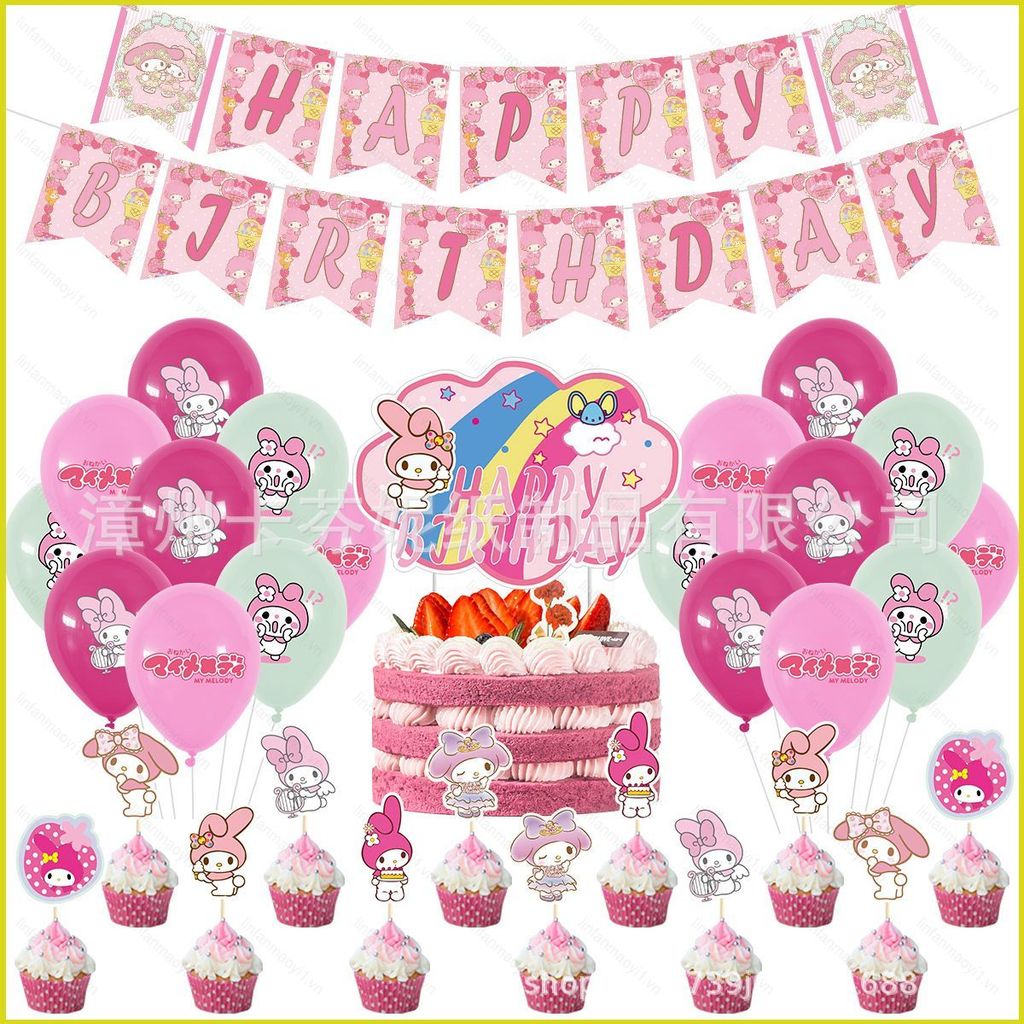 Melody Sanrio Chủ đề tiệc sinh nhật trang trí biểu ngữ thẻ bánh bóng Bộ đồ dùng