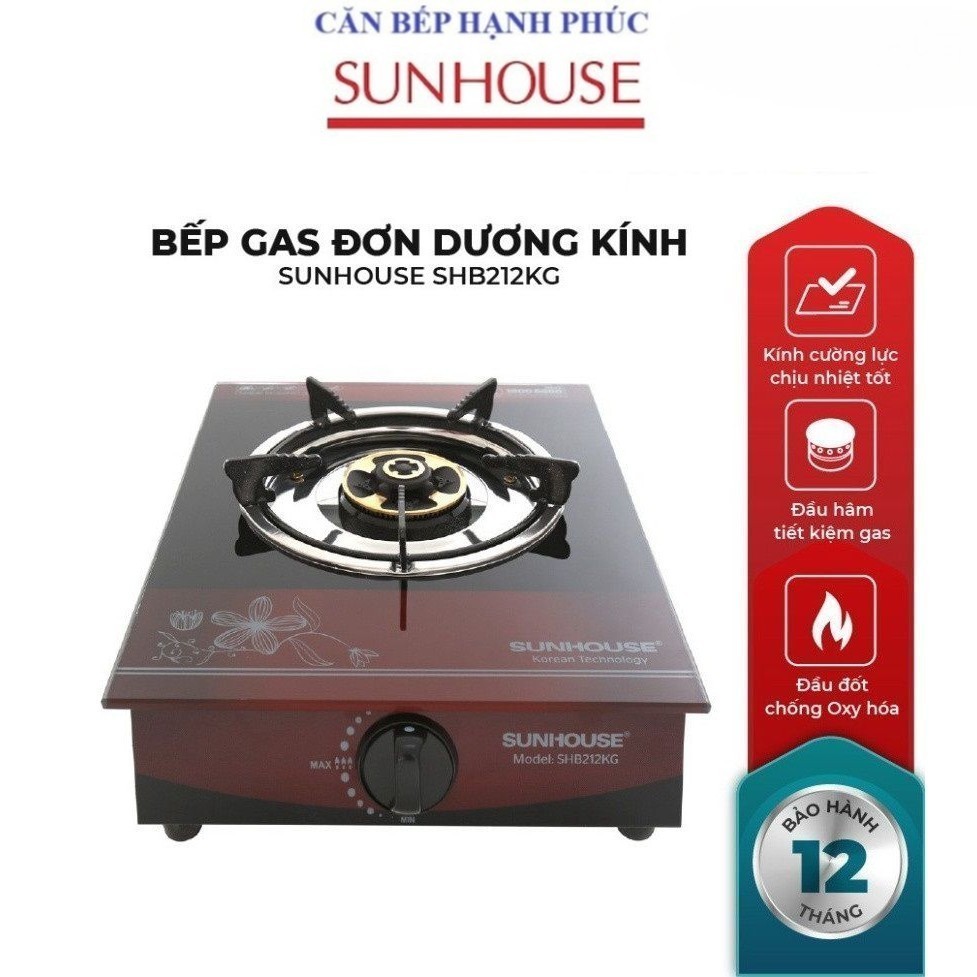 Bếp gas đơn dương kính sunhouse SHB212KG