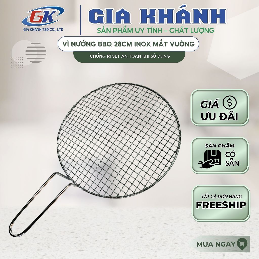 vĩ nướng, vĩ nướng inox, Vĩ Nướng BBQ 28cm Inox Mắt Vuông Bếp Than Hoa