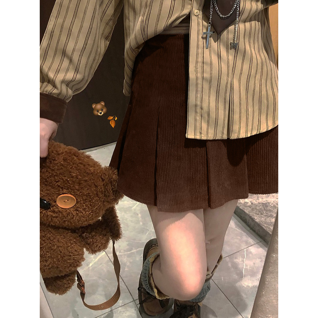 MJstyle Váy chữ A thu đông ôm dáng, dây thắt lưng nâu chống chói