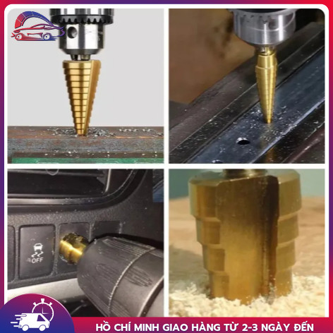 Bộ 9 mũi khoan Pagoda mới cho thép xoắn ốc HSS thép phủ titan mũi khoan Pagoda hình nón sắt máy khoa