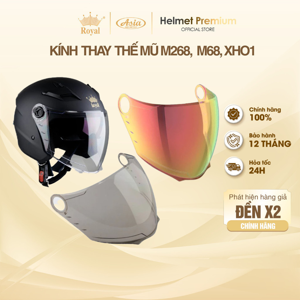 Kính Thay Mũ Bảo Hiểm M68/M268/XH01 Phụ Kiện Thay Thế Kính Nón Bảo Hiểm Royal Helmet Chính Hãng