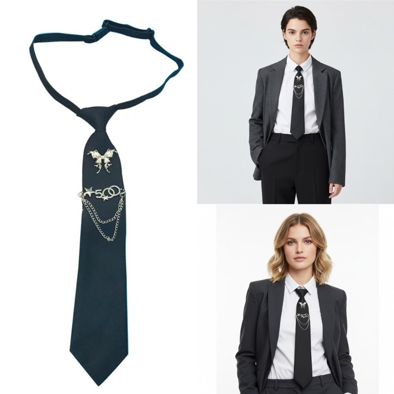 Mya Đồng Nhất Cà Vạt Nữ Sinh JK Đồng Phục Phù Hợp Với Cổ Pre-tied Đen Preepy Look