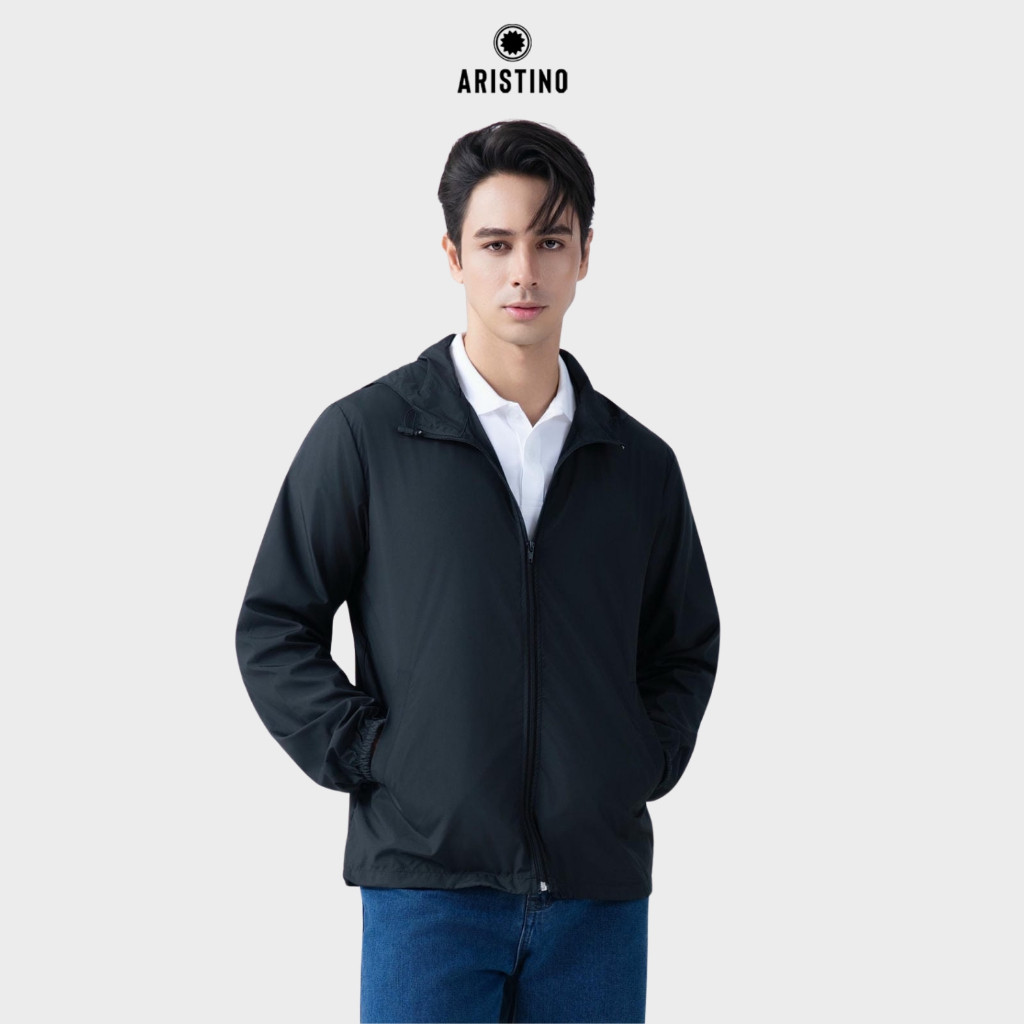 [ONLY ONLINE] Áo Khoác Gió 2 Lớp Nam Màu Đen ARISTINO Trượt Nước Thời Trang Tiện Dụng Regular fit - 