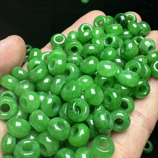 Hạt jadeite xanh khô 10 mm lỗ lớn - phụ kiện DIY vòng tay