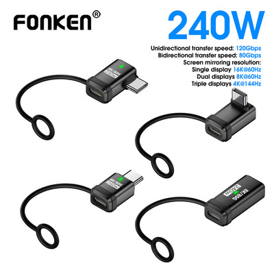 Fonken 240W USB-C sang Type-C Bộ sạc nhanh Hợp kim nhôm Truyền dữ liệu 80Gbps Đầu nối 8K @ 60Hz cho điện thoại Laptop