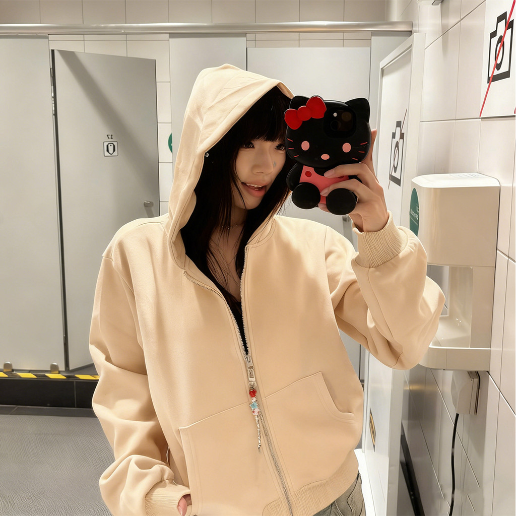 áo khoác mùa đông nữ màu đỏ áo khoác hoodie zip âu mỹ girl phố y2k local brand Salute | BigBuy360 - bigbuy360.vn