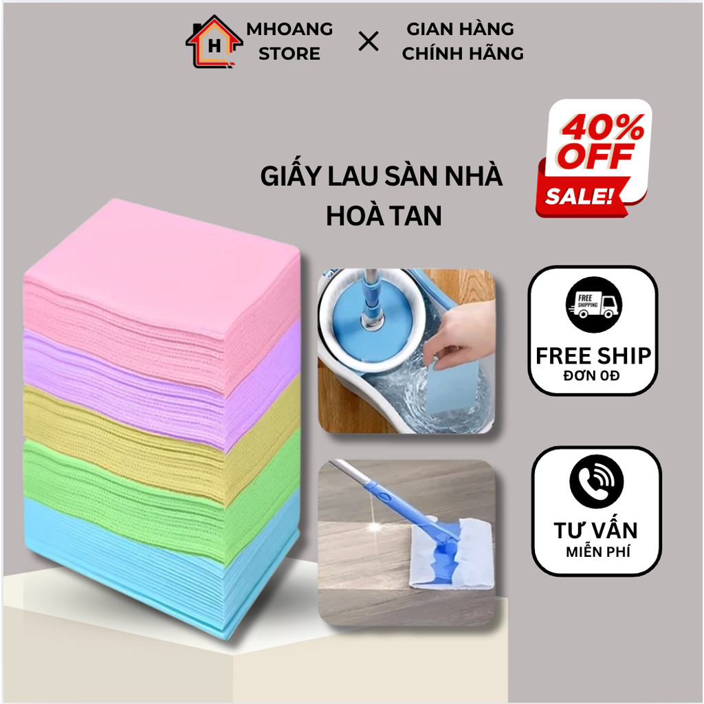 [TÚI TO] 100 Miếng Giấy Lau Sàn Hoà Tan Khử Khuẩn Cao, Làm Sạch Đa Năng Mọi Loại Bụi Bẩn, Dầu Mỡ nhanh chóng