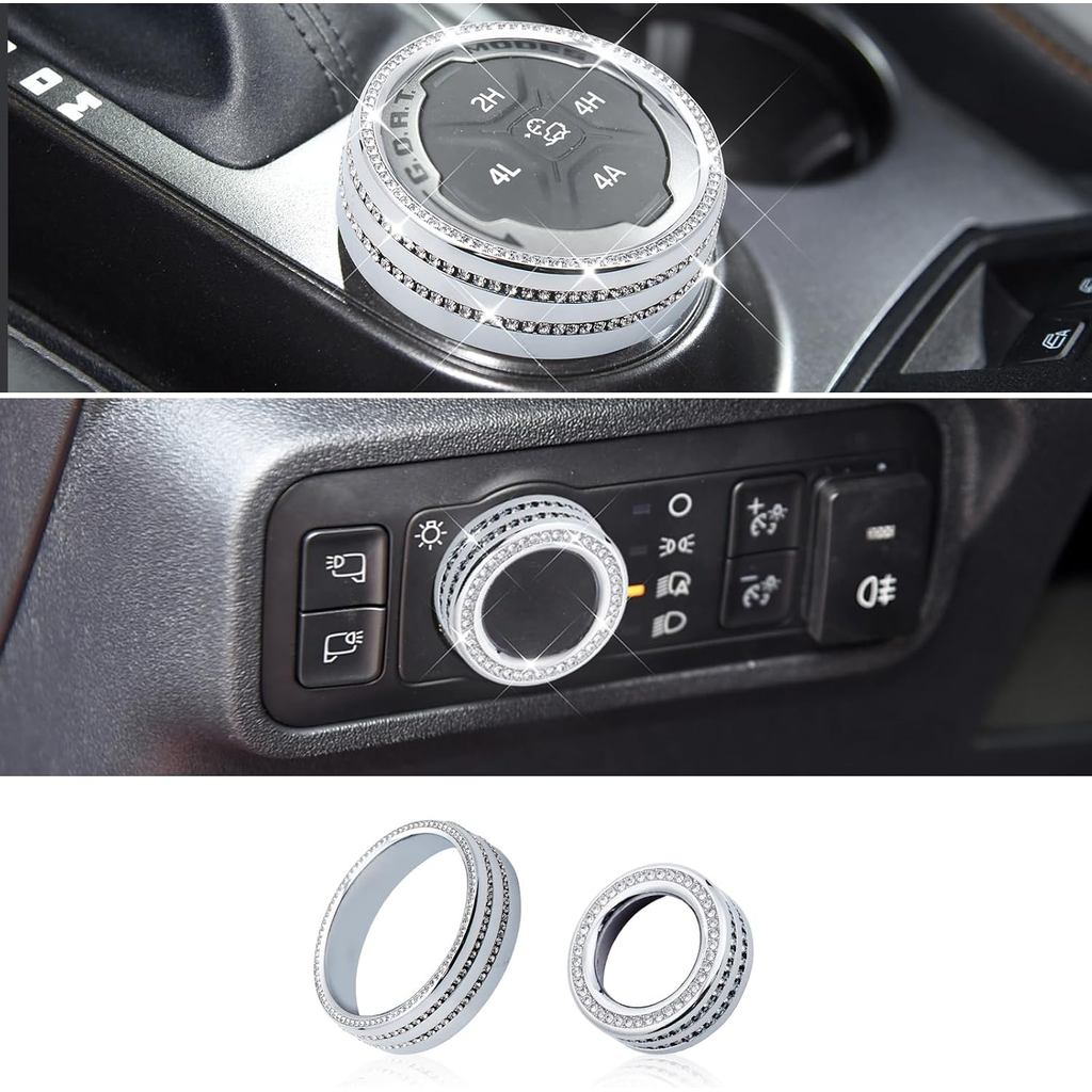 Fit Ford Bronco, Bling 4WD Wheel Drive Trailer Gear Switch Knob Cover và Side Light Switch Knob Cove