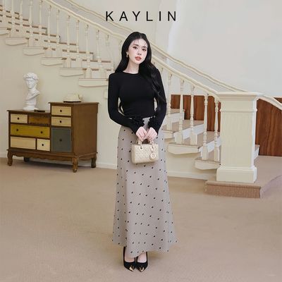 Chân váy KAYLIN dài Maxi phối họa tiết nơ nhí chất liệu cotton phong cách thanh lịch - N2367