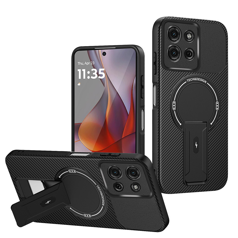 Dành Cho Moto G75 Sợi Carbon Từ Đứng Chống Sốc Ốp Lưng Điện Thoại Motorola Moto G75 Funda Bảo Vệ Ống