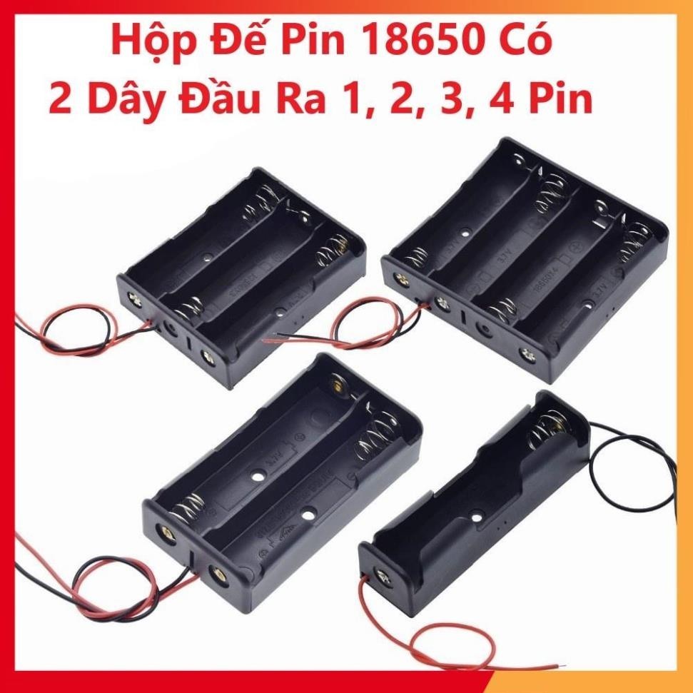Hộp Đế Pin 18650 Có 2 Dây Đầu Ra 1 Pin, 2 Pin, 3 Pin, 4 Pin, Khay Pin 18650 Chân Hàn 1/2/3/4 Pin, Có