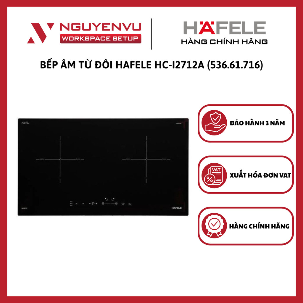 [MIỄN PHÍ LĂP ĐẶT] Bếp âm từ đôi Hafele HC-I2712A (536.61.716) - Hàng Chính Hãng