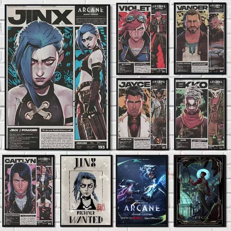 Arcane Season 2 Jinx VI Graffiti Poster Tối Giản Thẩm Mỹ In Tranh Canvas Cho Phòng Khách Trang Trí N