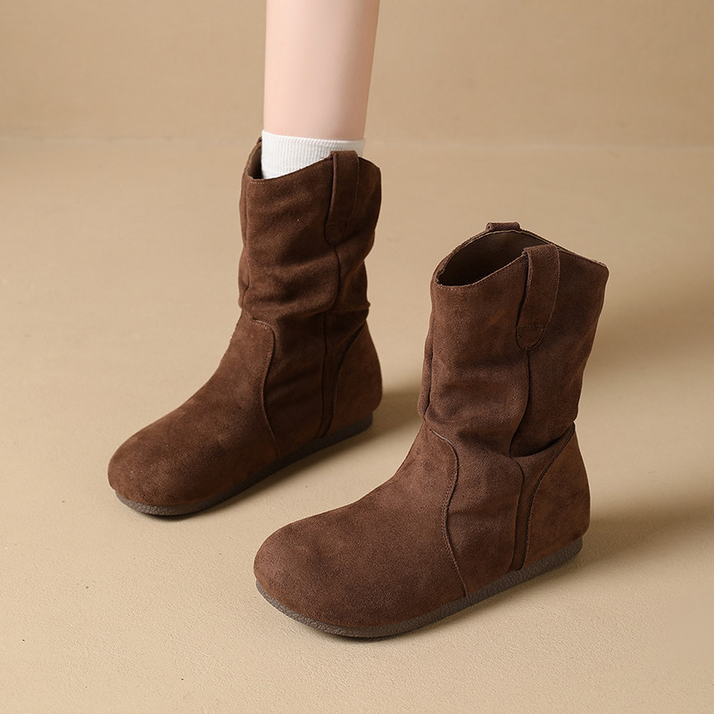 Yongge Women's Shoes LV12-61 Ankle Boots Mid-Calf Boots Retro Slim Boots