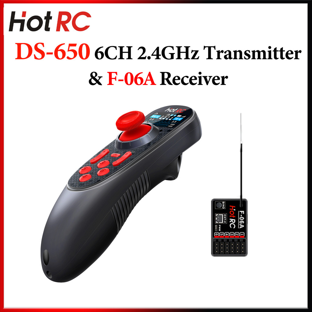 HOTRC DS-650 6CH 2.4G Hệ thống vô tuyến Bộ phát màn hình màu Điều khiển từ xa với đầu thu F-06A cho 