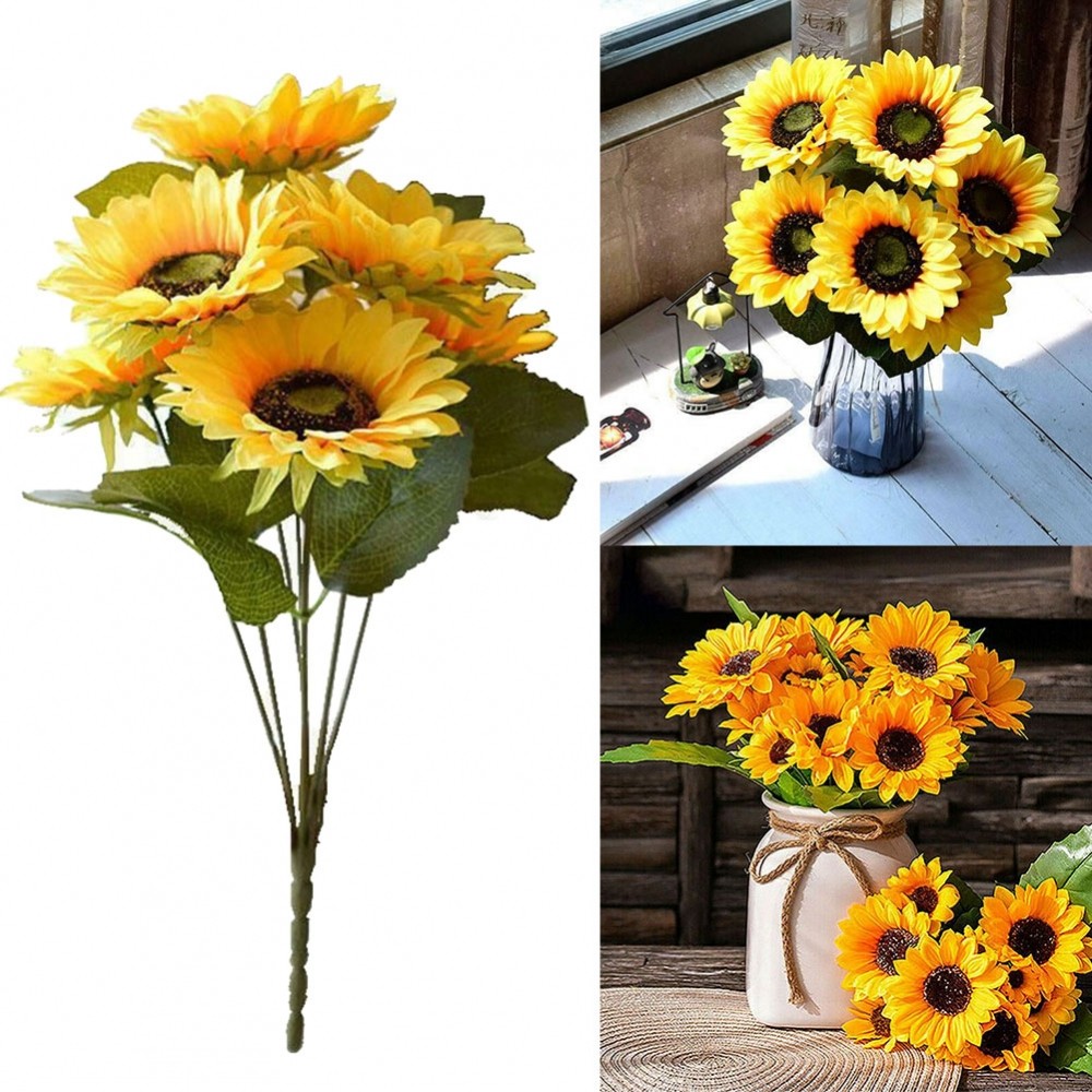 [NISO]Artificial Sunflower Fake Flower Leaf Outdoor Plant Room Yellow Bouquet